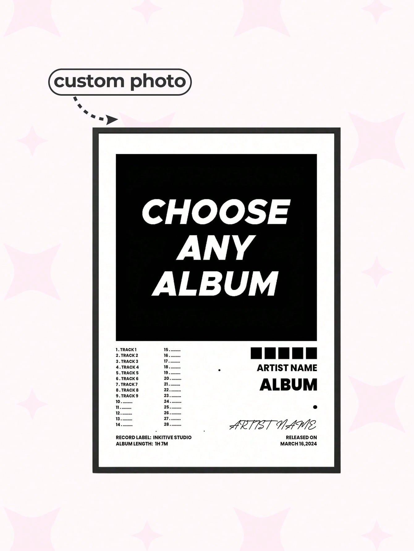 1Pc Poster Creative Party Custom Album Poster - Canvas Music Wall Art, Choose Any Album & Song Tracklist Print, Album Cover Art Poster, Personalized & Stylish Room Decor, Multi-Functional, Ornamental, Reusable, Exquisite, Modern, High-Quality, Unique, Optional Frame, Ideal Gift For Him Her Dad Mom Family Friends