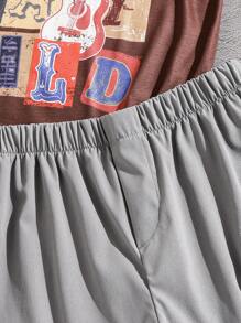 SHEIN Tween Boys 2pcs Sets - Khaki Funny English Letter Print T-Shirt Paired With Cargo Pants, Fashionable Streetwear Outfit, Suitable For Outdoor Activities And Daily Wear