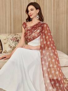 Modelyn Women Asymmetrical Collar Retro Print High-Low Hem Elegant A-Line Dress - White - View 1