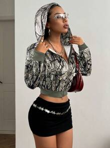 StreetHx Women Branch Print Hooded Long Sleeve Zip Front Sweatshirt Pullover Fall - Multicolor - View 6