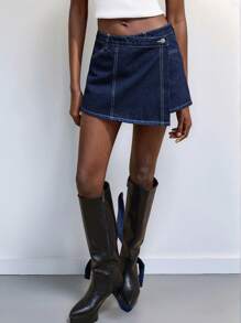 Maija 女士深蓝色牛仔裙裤，休闲百搭 - 中等水洗藍 - 查看 8