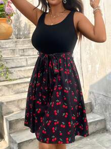 SHEIN VCAY Vestido de talla grande con estampado floral de flores de cerezo romance para el Día de San Valentín para mujeres