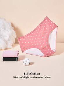 LUVLETTE Plus 3-Pack Airy Soft Cotton Basic Patterned High-Waist Lingerie Women Underwear Briefs-Pink - Multicolor - View 4