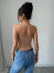 Chiquease Women's Apricot Versatile Black Button-Up Seamless Bandeau Top - Mocha Brown - View 2