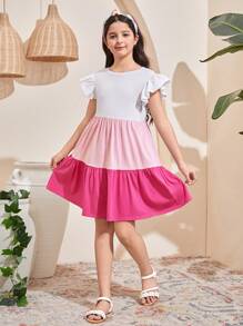 SHEIN Tween Girls Solid Knit Ruched Peplum Bow Back Casual Vacation A-Line Dress, Princess Dress, Suitable For Spring Outing, Graduation Party, Birthday Gathering, Valentine's Day, Flower Girl Dress - Multicolor - View 6