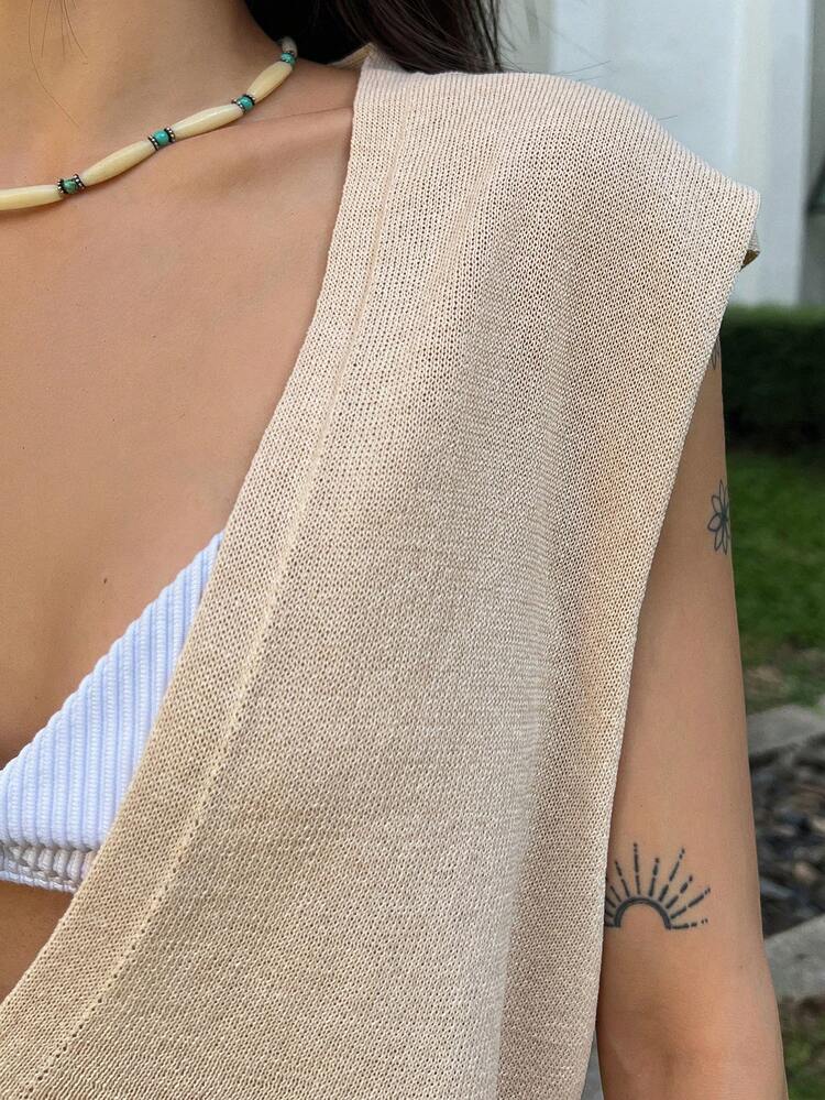 Solid Color Loose Sleeveless Deep V Neck Casual Summer Knit Tank Top For Women