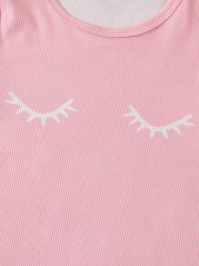 2pcs/Pack Girls Lash Print Heart Pattern Soft Round Neck Short Sleeve Long Nightgown Loungewear - Pink - View 4