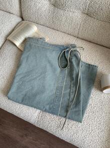 Dazy Plus 大码水洗做旧直筒系带连体牛仔裙，适合所有季节秋冬 - 藍色 - 查看 5