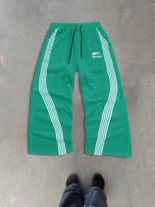 Aesthetic Post--Loose Fit Men's Slogan Graphic Drawstring Waist Green Sweatpants - Cadet Blue - View 1