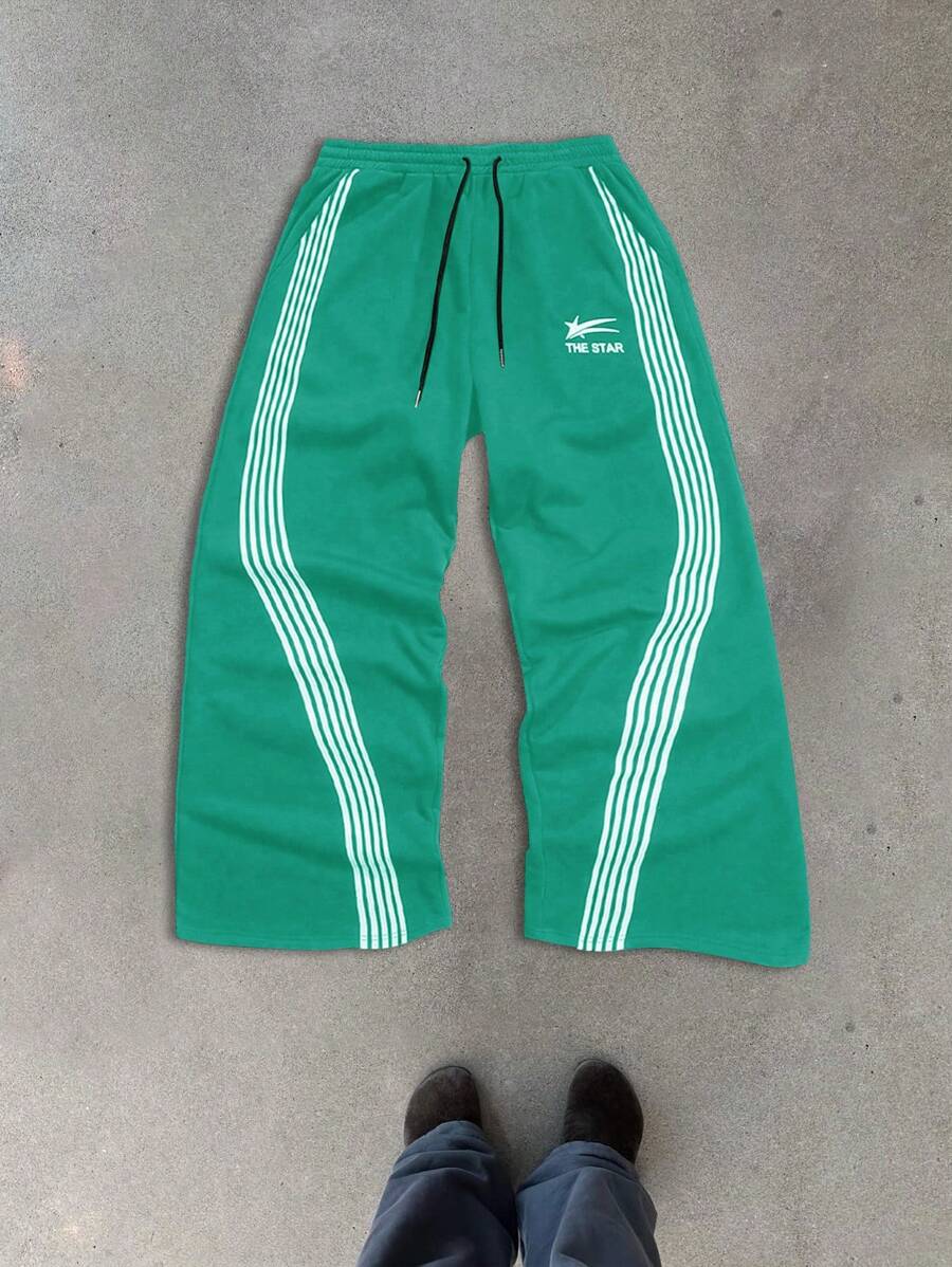 Aesthetic Post--Loose Fit Men's Slogan Graphic Drawstring Waist Green Sweatpants - Cadet Blue - View 1