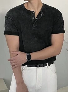 DAZY Men's Ribbed V-Neck Pullover, Distressed Design, Summer Business Attire - Dark Grey - View 4