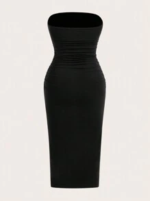 Muchica Two-Piece Set Women's Solid Color Slit Pleated Minimalist Fitted Bodycon Knit Dress - Lilac Purple - View 6