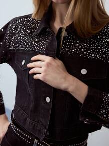 MOTF STUDIO 水钻细节宽松牛仔夹克 - 灰色 - 查看 6