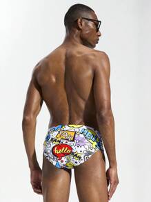 Manfinity KASUA Men's Letter Print Slim Fit Swim Trunks, Casual Vacation,Hawaiian - Multicolor - View 2