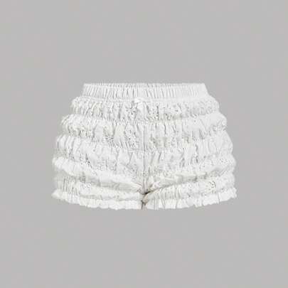 여성용 여름 귀여운 리본 러플 헴 초미니 반바지, 비치/휴가, 외출, 서양식 웨어 여성, 휴가 복장 여성, 여성용 여름 복장