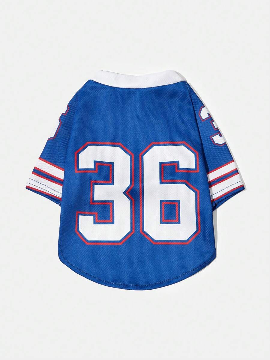 PETSIN 1 件宠物猫/狗通用蓝色数字印花时尚休闲针织狗 T 恤 - 彩色 - 查看 1