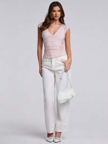 SHEIN BAE BAE Women's Floral Jacquard Lace V-Neck Backless Slim Fit Top Suitable For Valentine Day - Dusty Pink - View 5