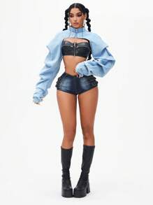 Jeanoix 性感嘻哈派对女式牛仔夹克 - 藍色 - 查看 3