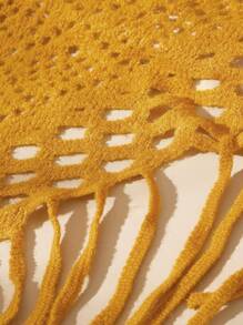 SHEIN VCAY Women's Solid Color Hollow Out Knit Fringed Scarf - Ginger - View 3