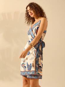 CAJUNI Rochie de damă, boho, tropicală, cu imprimeu floral, fără mâneci, ocazională, pentru vacanță de vară - Multicolor - Vizualizare 5