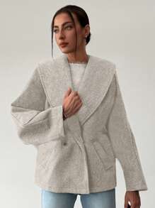 Aloruh Nuevo elegante abrigo de mezcla de lana de solapa gris, versátil