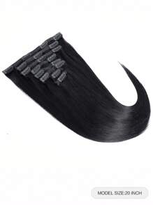 8 Peças Extensão de Cabelo Humano Remy Reta Cor Preta Natural 1B, Densidade de 130%, Cor Preta Natural, Uso Diário para Mulheres com Cabelo Fino, Clipe de Extensão de Cabelo - Natural Black - Visão 3