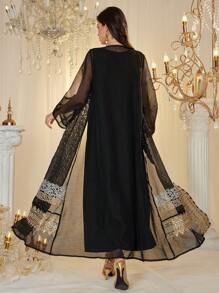 Al Najma Customized Sequins Embroidery Traditional Arabic Luxury Ladies Maxi Dress Set