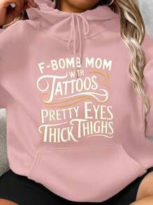 Calvaya Plus Size Women's Letter Printed Hot Selling Draw Rope Sweatshirt - Dusty Pink - View 5
