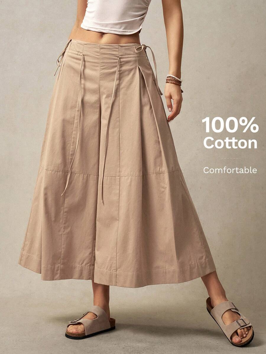 Bohemela Women's Solid Color Pleated Loose Wide Leg Pants For Vacation