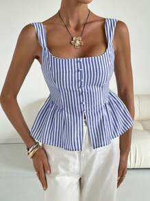 Siren Gaze Ärmelloses Top Lässig Tops Büro Tops Boho Urlaub gestreifter Taillentank Top Weste Damen Lässig und Pendeln gestreiftes ärmelloses Top mit Seitenschlitz