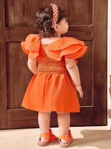 Travachic KIDS Baby Mädchen Set mit rüschenbesetztem Saum bestehend aus orangefarbenem Kurzarm-Top und Rock, 2-teilig, Sommer - Orange - Übersicht 2
