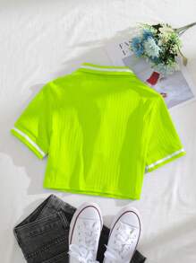 SHEIN LUNE 女士霓虹绿色拼色 Polo 短袖休闲 T 恤 - 黃色 - 查看 2