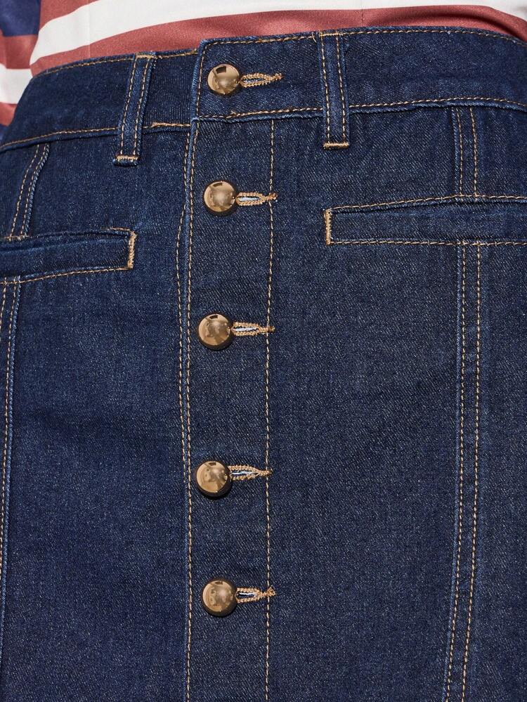 Raw Indigo A-Line Mini Denim Skirt With On Front