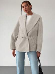 Aloruh Nuevo elegante abrigo de mezcla de lana de solapa gris, versátil