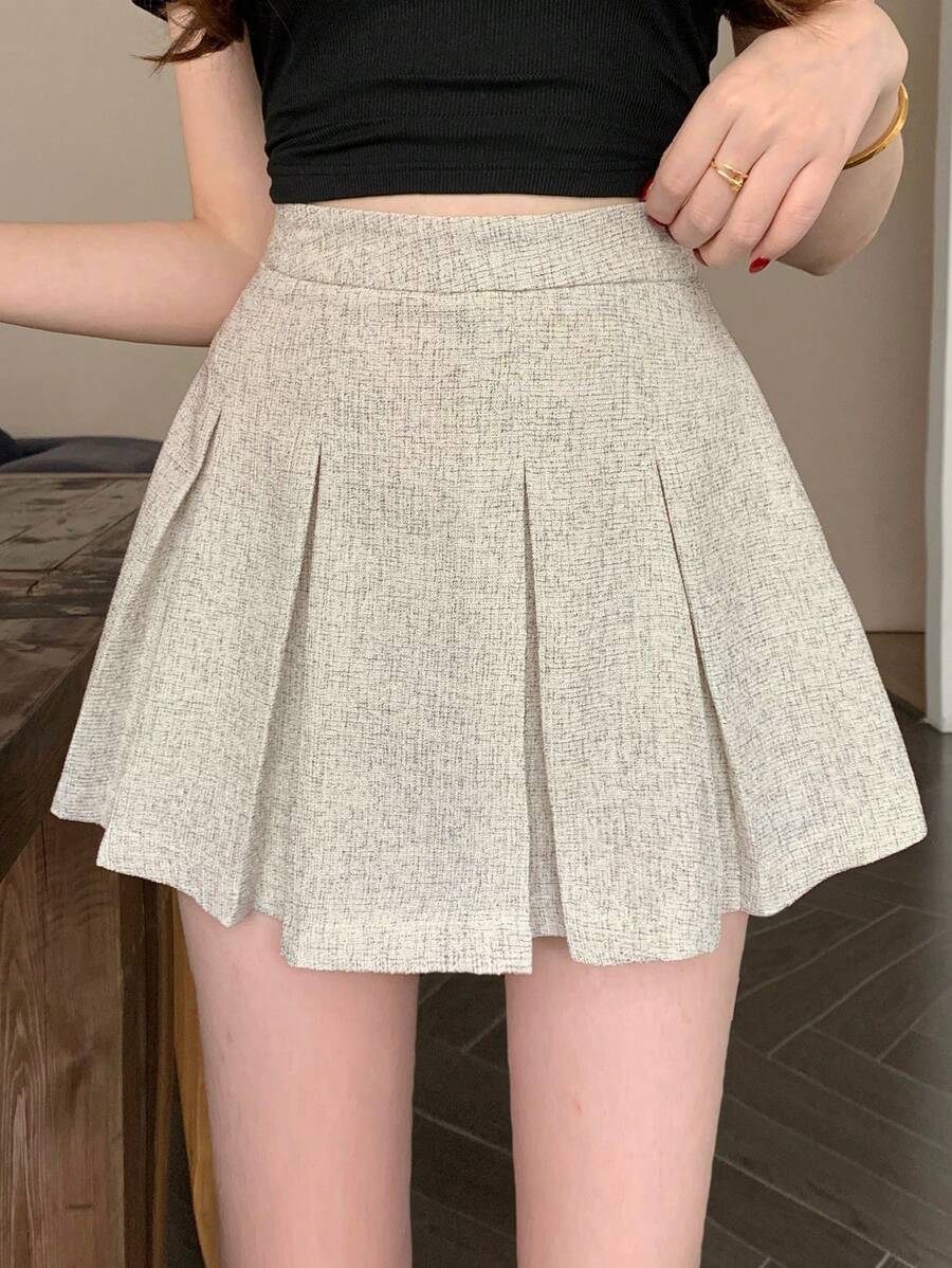 DAZY 女士纯色高腰休闲短款褶皱 A 字裙