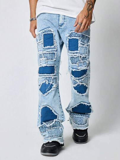 Street Life Jeans décontractés en denim à bord effiloché simple pour hommes, pour un port quotidien