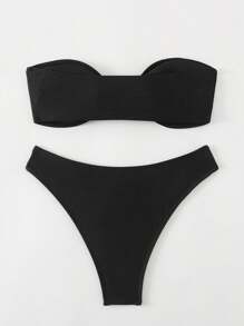 Swim Chiccia Springbreak Solid Color Chest & Front Button Shiny Elegant Bikini Set For Women