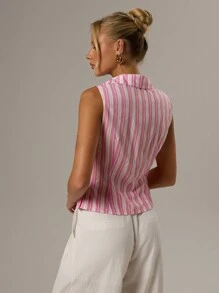 SHEIN Forever 21 女士无袖休闲简约上衣，时尚日常穿着 - 粉色 - 查看 4