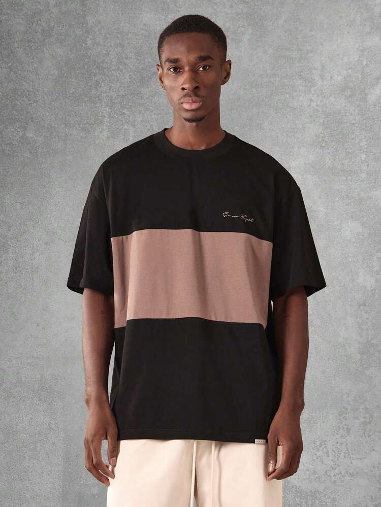 Oversized Signature Script Color Block T-Shirt
