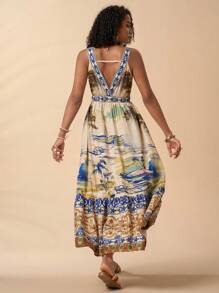 Travachic Robe décontractée sans manches à imprimé tropical, style vacances pour femme - Multicolore - Voir 2