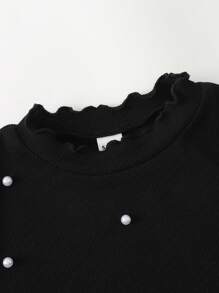 SHEIN Leap Crew Tween-Mädchen Elegantes, kurzes T-Shirt mit Spitzenkragen und Perlenverzierung