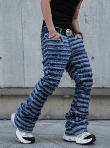 Manfinity EMRG Men's Pocket Frayed Hem Skinny Distressed Jeans - Medium Wash - View 6