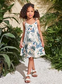 SHEIN 年轻女孩印花雪纺休闲吊带连衣裙 - 彩色 - 查看 5