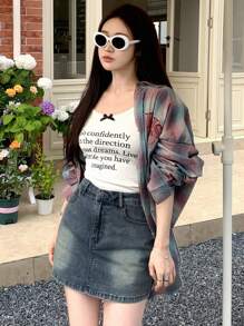 DAZY Women's Denim Skort With Pockets, Casual Design,Skorts Jorts - Blue - View 3