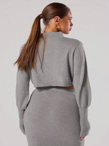 MUSERA Suéter con botones tejido para un brunch casual y elegante de primavera - Gris Claro - Ver 2