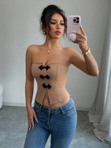 Chiquease Women's Apricot Versatile Black Button-Up Seamless Bandeau Top - Mocha Brown - View 7