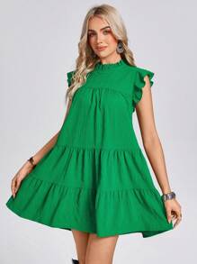 SHEIN LUNE Western Boho Women Short Dresses St Patrick Day Spring/Summer Layered Ruffle Trim Green Women Short Dress - Green - View 5