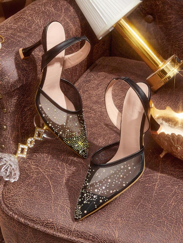 CUCCOO TILAWA Women's Black Crystal Pointed Toe Stiletto High Heel Pumps - Sexy, Elegant, Casual, Vacation, Party, Date, Wedding, Event Spring Shoes Spring Break Easter Prom Heels