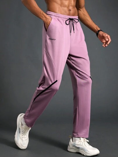 Manfinity Sport Polished Men's Casual Contrast Trim Letter Print Drawstring Waist Sports Sweatpants Sweat Pants