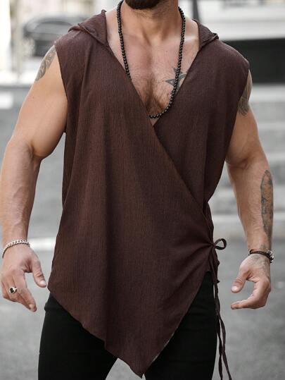 Manfinity RSRT 男士纯色无袖抽绳连帽衫，休闲简约风格